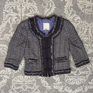 Rebecca Taylor Women's Blazer Size 2 Purple Silk Tweed Fringe Jacket